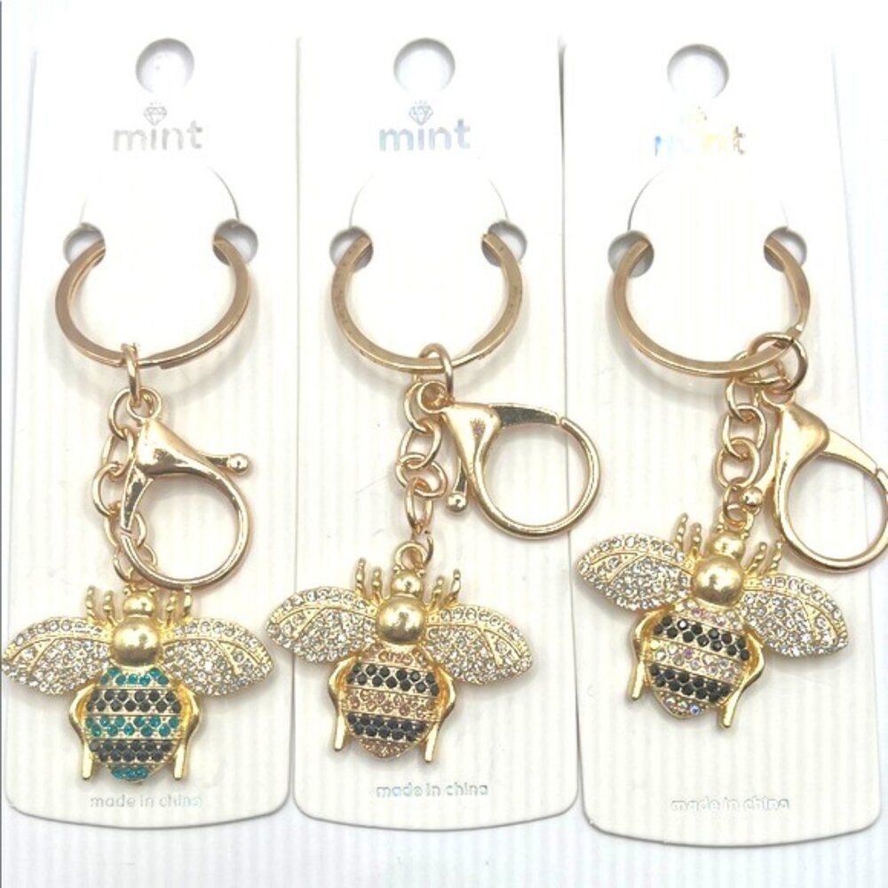 Mint Bee Purse Charm Keychain with Gold and Jewel Tones - Choice of Color